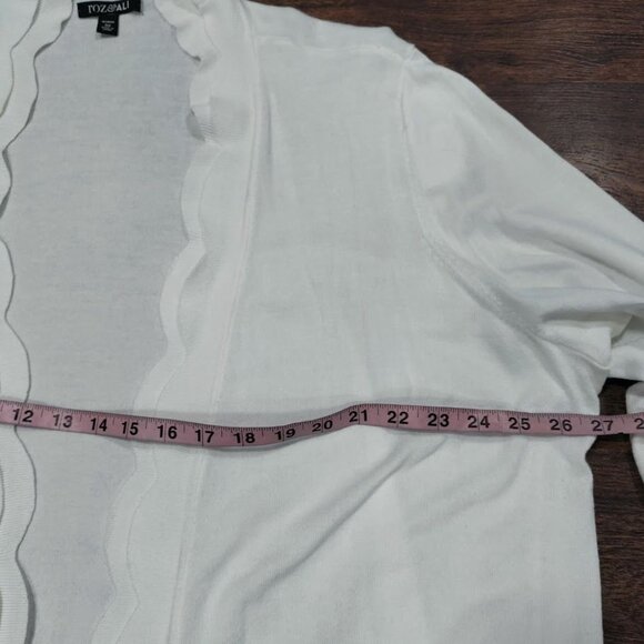 Roz Ali Long Sleeve Scalloped Mid-Length Open Front Cardigan Sweater White 3X - Picture 9 of 11